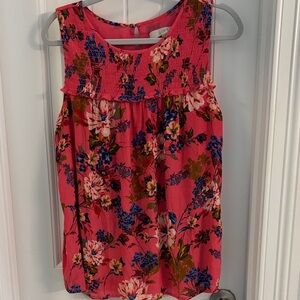 LOFT Coral Floral Sleeveless Top